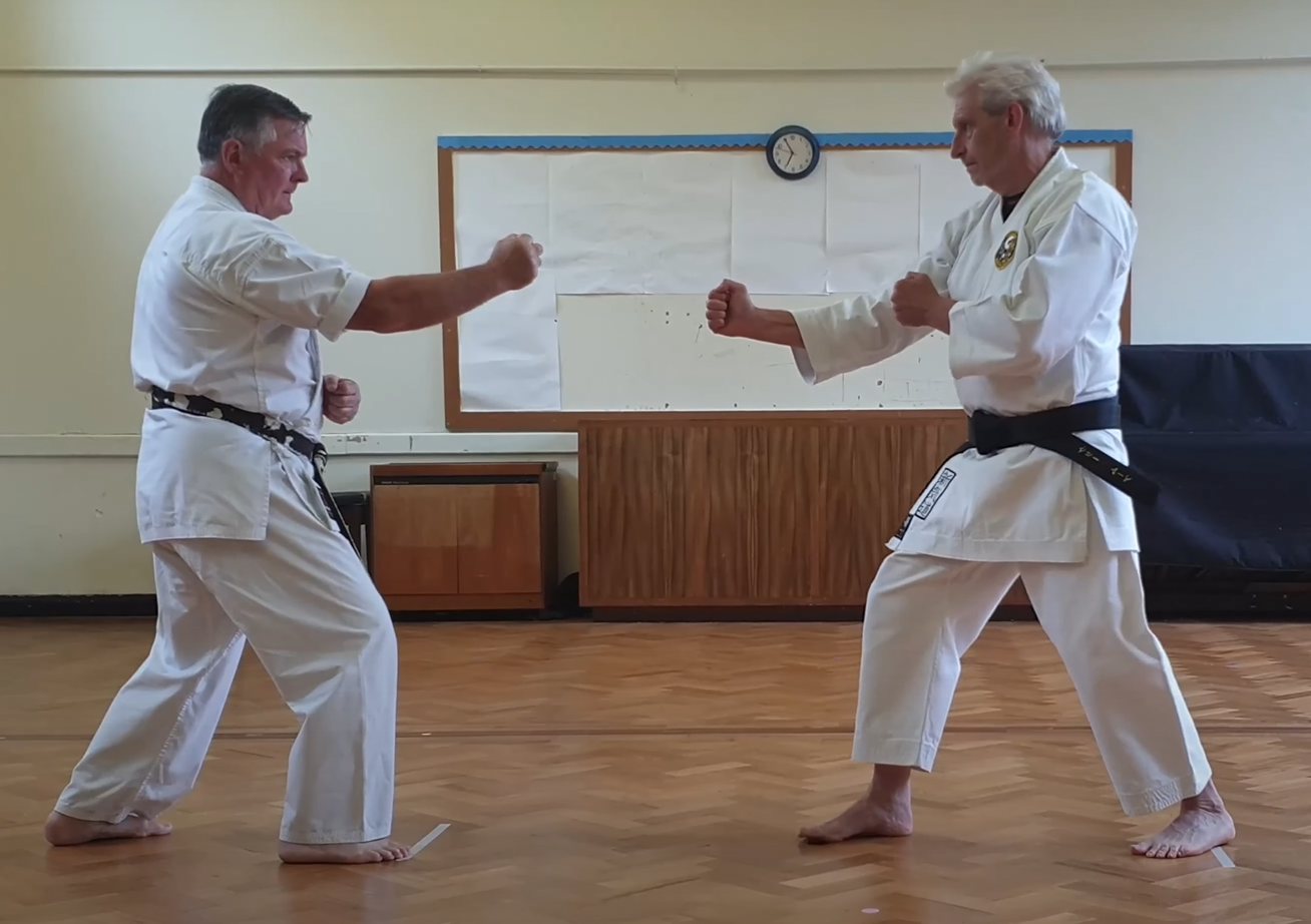 Kumite Kata No.2 begins with both Uke and Tori in Migi Tate Seishan Dachi