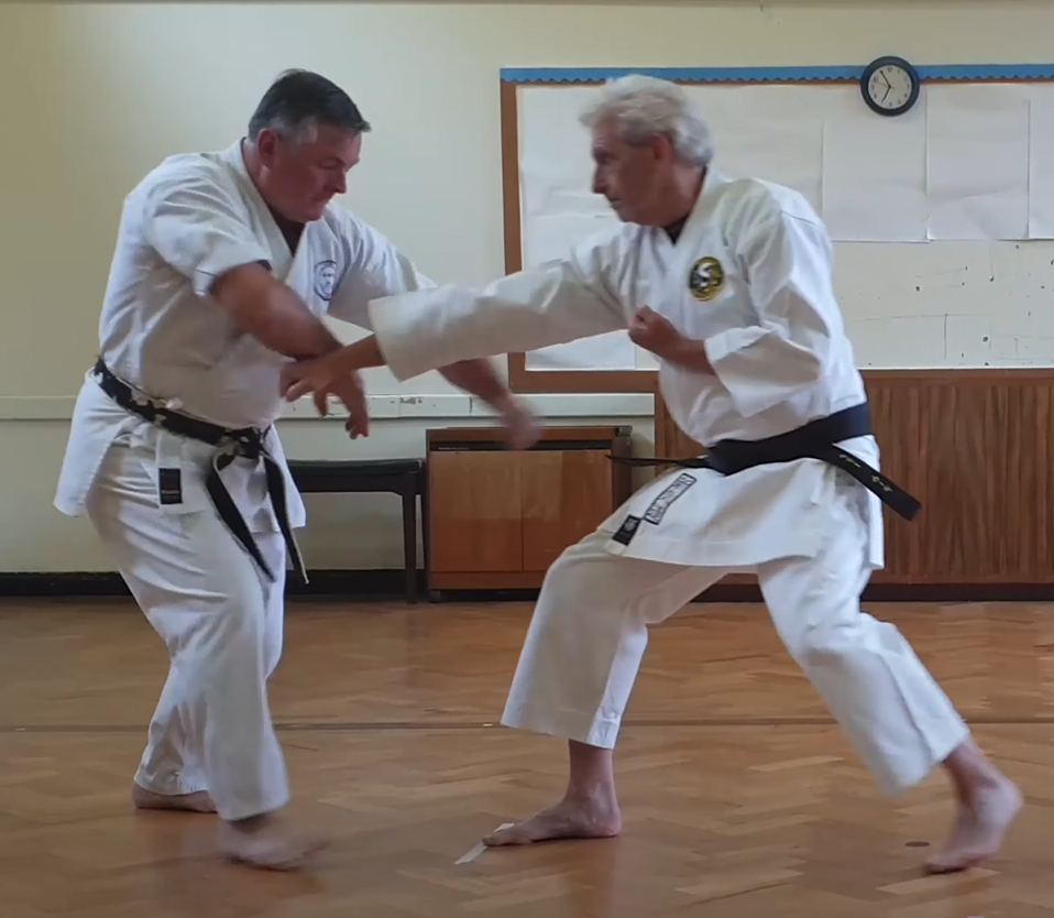Uke attacks with Okuri Ashi Chūdan Zuki while Tori moves off line and counters