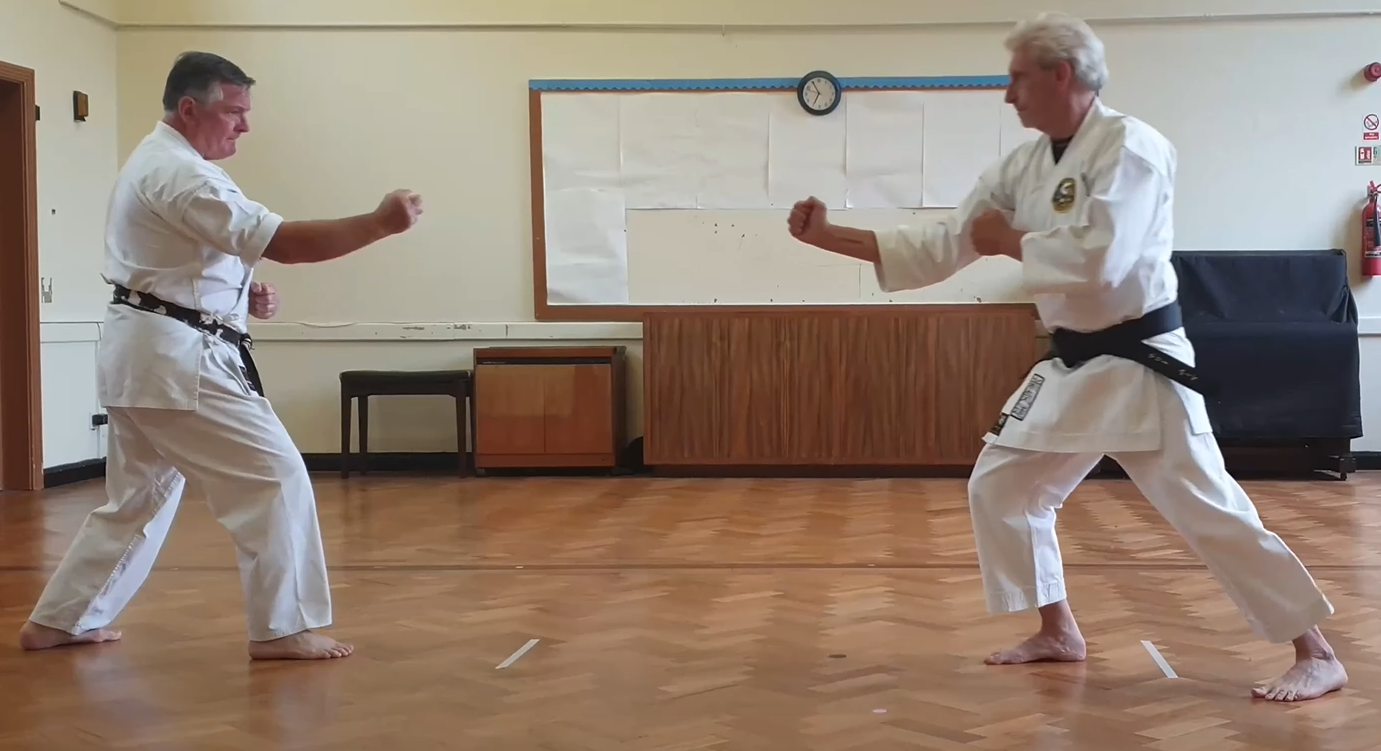 Tori withdraws with Sugi Ashi Kōtai into Hanmi Gamae